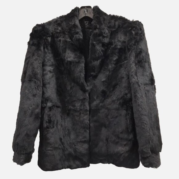 Vintage Black Rabbit Fur Coat Woman's Size M France Origin Natural Korea Mobwife - Picture 1 of 6